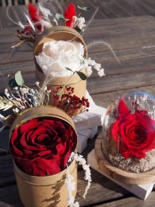 Création pour Saint Valentin , roses éternelles rouges