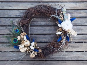 Couronne de l'Avant et de Noël, décoration bleu paon